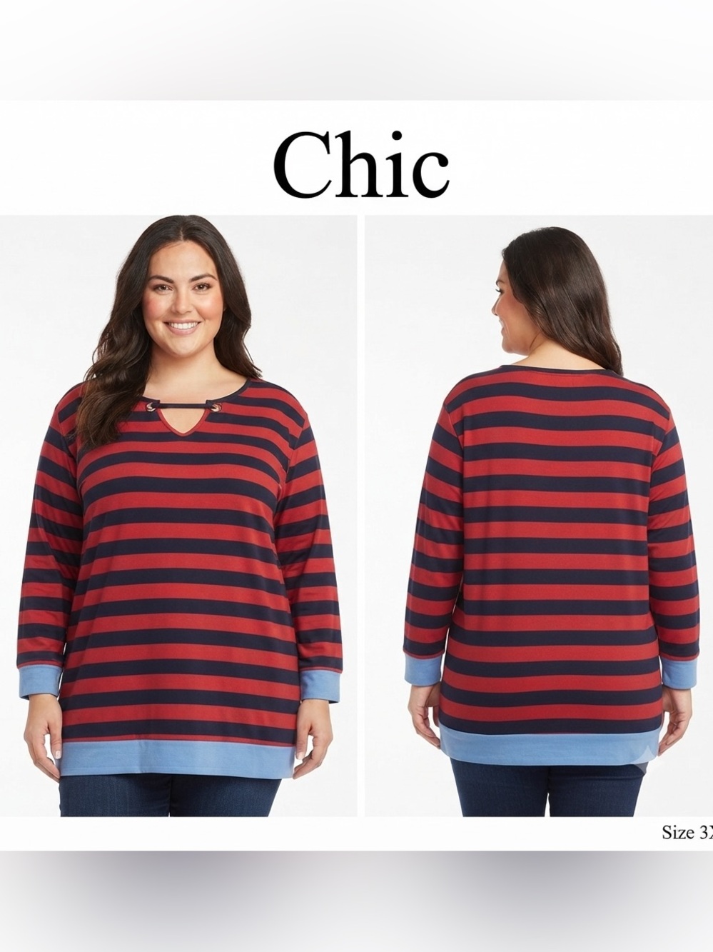 Chic Stripe Grommet Top 3X NWT